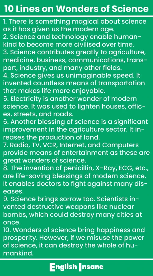 10 Sentences and Points on Wonders of Science For Students