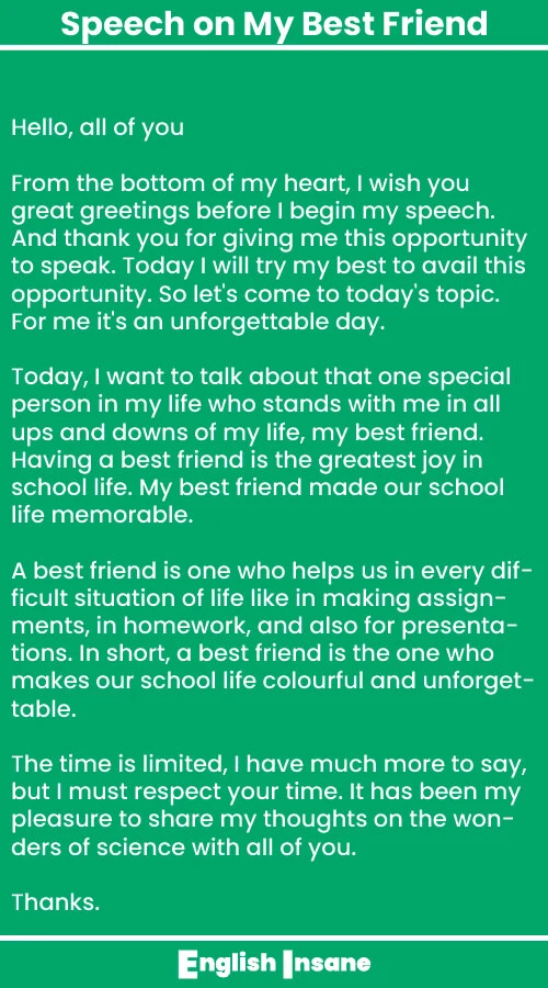 best friend speech in english short